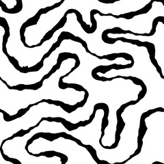 Seamless abstract pattern with squiggles and scribbles. Weaved curved lines. Chaotic ink scribbles decorative texture. Messy doodles, wavy and curly lines.