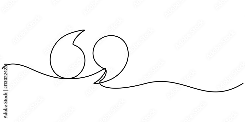 Poster Single continuous line drawing of a quote mark. One continuous line of a quote mark drawing. Vector illustration. Quote linear design, Quote in speech with commas, quotation mark in talk, continuous. 
