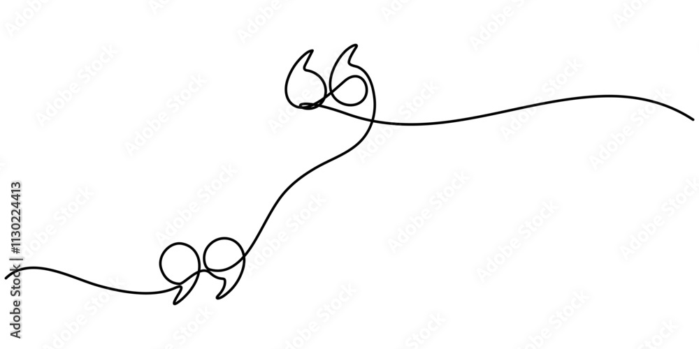 Poster Single continuous line drawing of a quote mark. One continuous line of a quote mark drawing. Vector illustration. Quote linear design, Quote in speech with commas, quotation mark in talk, continuous. 