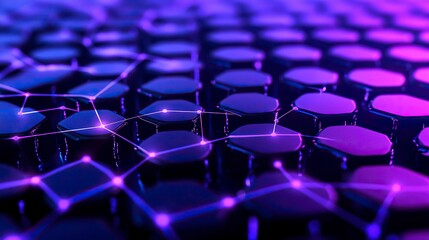 Fototapeta premium illustrations of dot connecting world map purple and blue hexagonal network pattern digital hi tech background. Digital innovation and technology concepts.