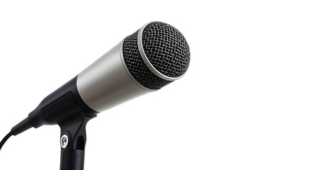 a microphone of podcast with white solid background
