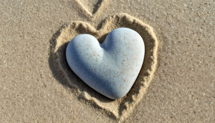 Obraz premium Heart-shaped stone in a sandy beach heart outline