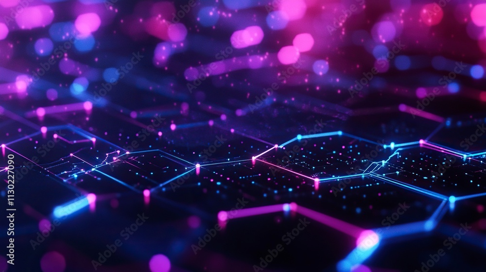 Aufkleber illustrations of dot connecting world map purple and blue hexagonal network pattern digital hi tech 