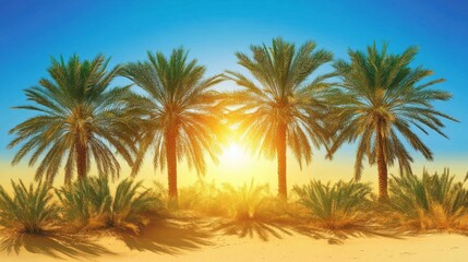 Obraz premium Bright Palm Trees Under Clear Blue Sky