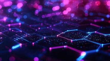 Obraz premium illustrations of dot connecting world map purple and blue hexagonal network pattern digital hi tech background. Digital innovation and technology concepts.