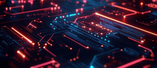 Obraz premium Abstract Circuit Board: Neon Glow