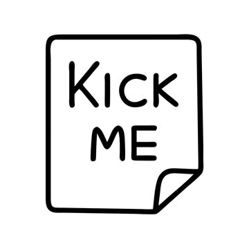 recommend clip art: prank note that says kick me icon, fools day line art, april fools icon - simple black line art icon of prank note that says kick me, for april fools celebrations fools day vector art 