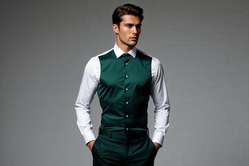 Fototapeta premium Dark Green Slim Fit Dress Shirt for Men Ideal for Elegant Formal Attire