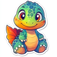 Obraz premium Adorable Green Dinosaur Cartoon: A delightful cartoon dinosaur with vibrant green scales and a charming smile, a perfect image for children's books, stickers, and more. 