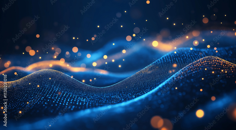 Aufkleber a glowing dark blue abstract scene with scattered luminous particles and mesmerizing bokeh effects, 
