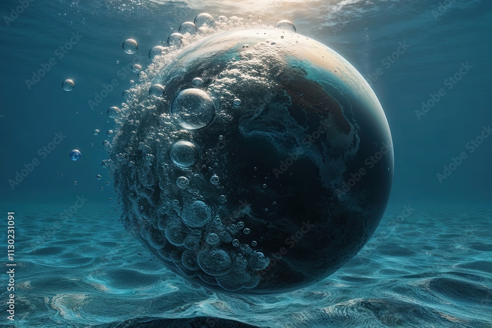 Poster celestial sphere water bubbles in aquatic depths with patterns and textures