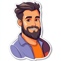 Fototapeta premium Smiling Man Cartoon Illustration: A friendly, approachable cartoon illustration of a man with a beard and a warm smile. A perfect image for representing positivity, happiness, and good vibes. 