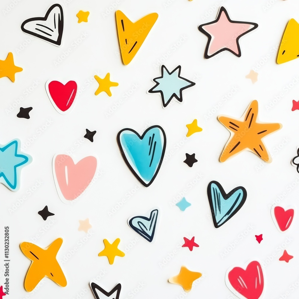 Poster whimsical hearts and stars pattern: a playful and vibrant background featuring scattered hearts and 