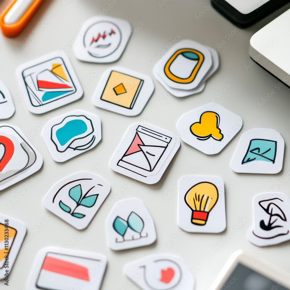 Poster colorful app icons for modern design: a collection of diverse, colorful app icons representing vario
