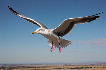 Majestic Seagull Gliding Through Vast Blue Skies