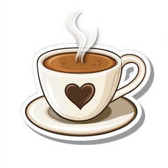 Obraz premium A heartwarming illustration of a steaming cup of coffee with a chocolate heart, perfect for adding a touch of warmth and comfort to your designs. 