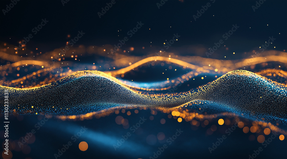 Aufkleber a glowing dark blue abstract scene with scattered luminous particles and mesmerizing bokeh effects, 