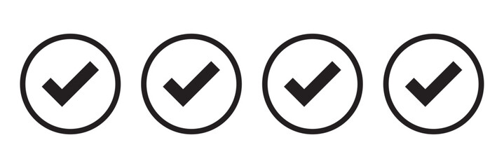 black check mark icon set isolated on white background. circle tick approved symbol. vector Illustration