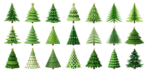 Obraz premium Set Green Christmas trees on transparent background. Png File