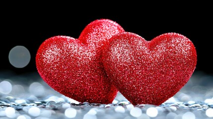 Obraz premium Romantic celebration with glittering red hearts studio setting photography close-up love concept for valentine's day