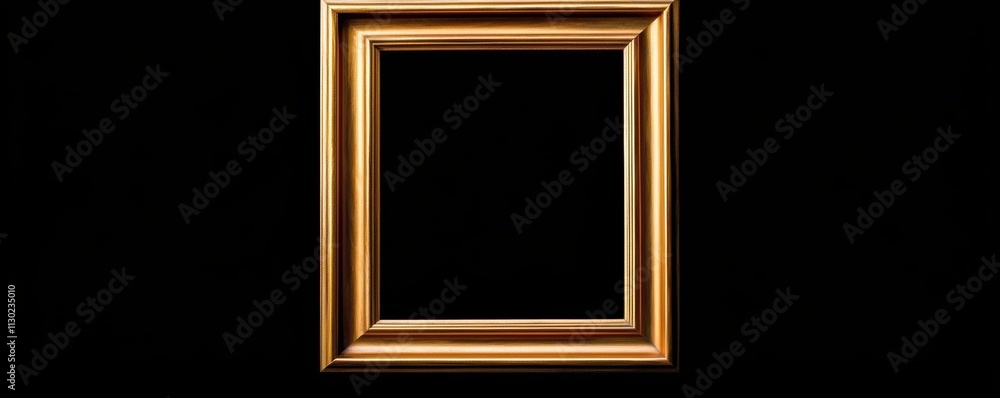Poster a decorative golden picture frame set against a black background, emphasizing its elegant design and