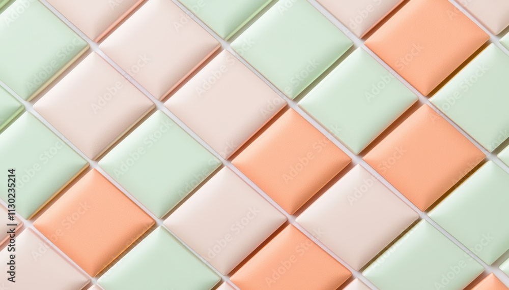 Aufkleber a patterned surface featuring pastel-colored tiles arranged in a diamond layout, creating a soft and
