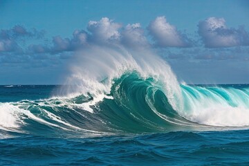 Dramatic Sea Wave Splash in Turquoise Ocean Water