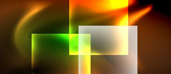 Fototapeta premium Glass squares with neon shiny light abstract background