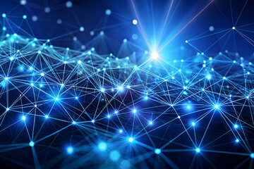Obraz premium Vibrant network of glowing blue lines and dots representing digital connections and technology themes.