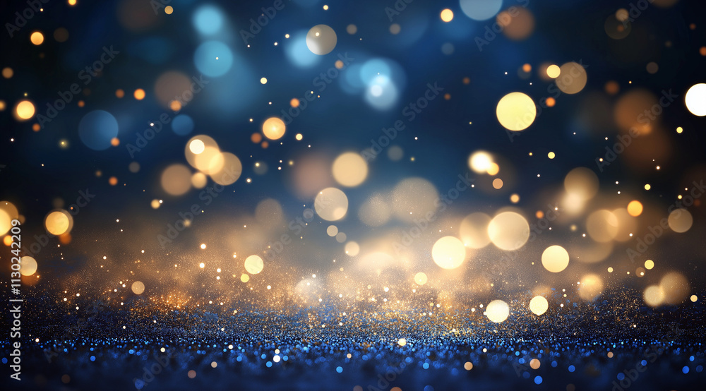Aufkleber a glowing dark blue abstract scene with scattered luminous particles and mesmerizing bokeh effects, 