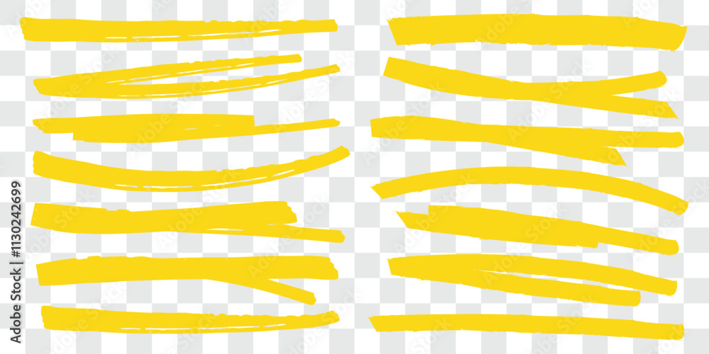Poster hand-drawn highlighters brush lines. yellow marker lines. highlighters set marker underline. yellow 