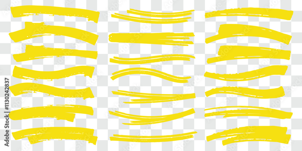 Poster hand-drawn highlighters brush lines. yellow marker lines. highlighters set marker underline. yellow 
