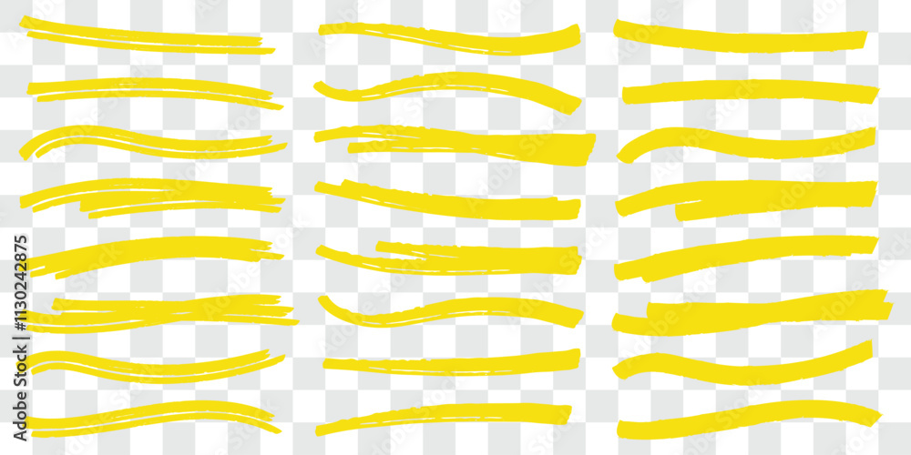 Poster hand-drawn highlighters brush lines. yellow marker lines. highlighters set marker underline. yellow 