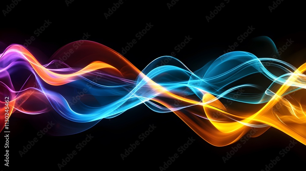 Poster abstract colorful waves flowing dynamically across black background