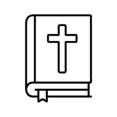 Fototapeta premium bible with cross icon, easter day line art, easter day icon - simple black line art icon of bible with cross, for easter day celebrations. easter day vector art.