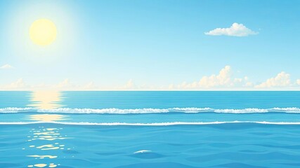 Obraz premium Tropical coastal landscape with beautiful beach, sunny day, sea shore, vector art illustration, sea, sunny day