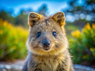 Fototapeta premium Adorable Rottnest Island Quokka with Ear Hole - Cute Marsupial Portrait