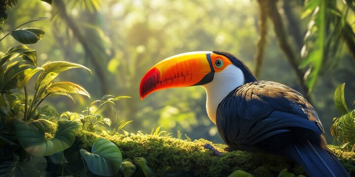 Toco toucan, also referred to as the common toucan or giant toucan, is seen resting peacefully. This striking Toco toucan showcases its vibrant colors and large bill in its natural surroundings. - Powered by Adobe