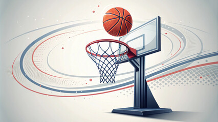 a basketball soars through the air towards the net, aiming for a successful shot