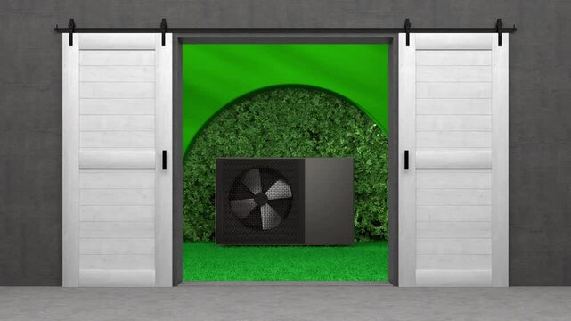 rotating fan of a heat pump energy as a heater and alternative energy - 3D Animation 4k