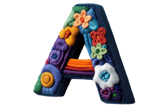 Colorful letter adorned with gentle sewn flowers, showcasing creativity and charm. Perfect for decorative purposes or personalized gifts