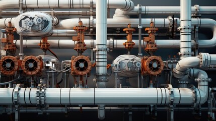 Industrial Pipe System with Valves and Control Mechanics