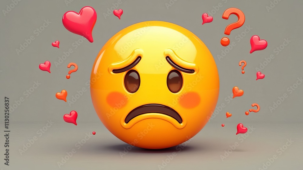 Poster A sad face with a heart on it and a question mark