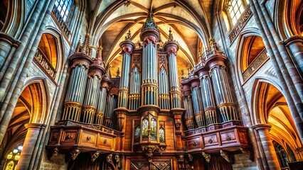Auxerre Cathedral Organs:  Stunning Product Photography of Historic Pipe Organs, Close-up Details, Architectural Elements, Musical Instrument, French Gothic Architecture, High-Resolution Images