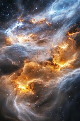 Fototapeta premium Cosmic clouds, swirling gas, vibrant hues, scattered stars.