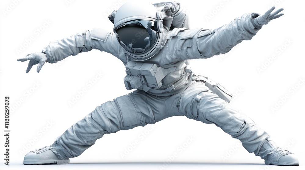 Aufkleber A 3D model of an astronaut in a dynamic pose, showcasing space exploration themes.