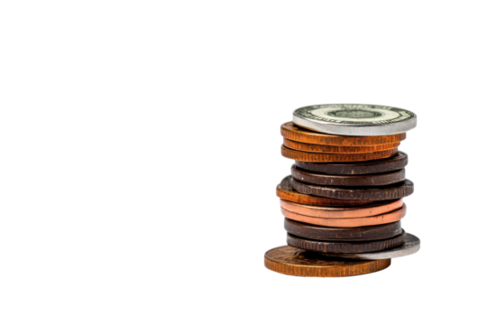 Stacked coins for finance concept isolated on transparent background