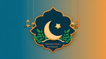 Ramadan Kareem Eid Mubarak Festive Crescent Moon Design