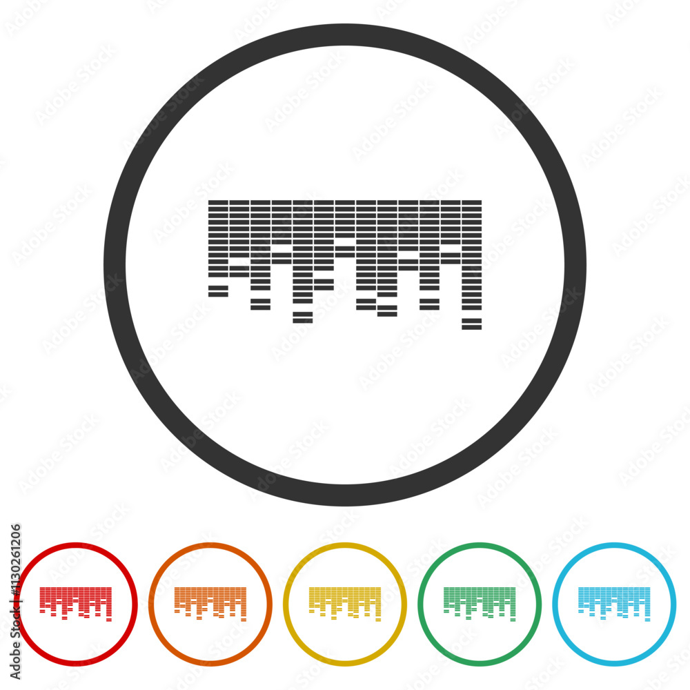 Poster sound wave bars icon. set icons in color circle buttons