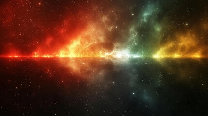 Fototapeta premium Cosmic Reflection: A Colorful Nebula, Stars, and Galaxy Reflecting on Water